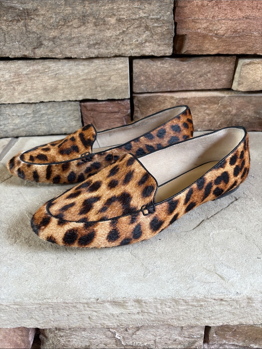 Talbots sz 10 animal print calf hair slip on loafers